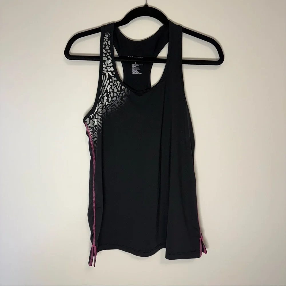 Ideology Black and Pink Sport Tank Top with Silver Leopard Design Size S